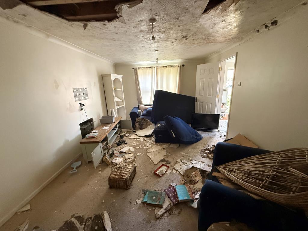 Lot: 117 - FIRE DAMAGED FOUR-BEDROOM DETACHED HOUSE - Living room